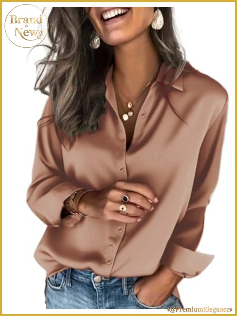 Satin Button Down Blouse Silk Long Sleeve Shirt